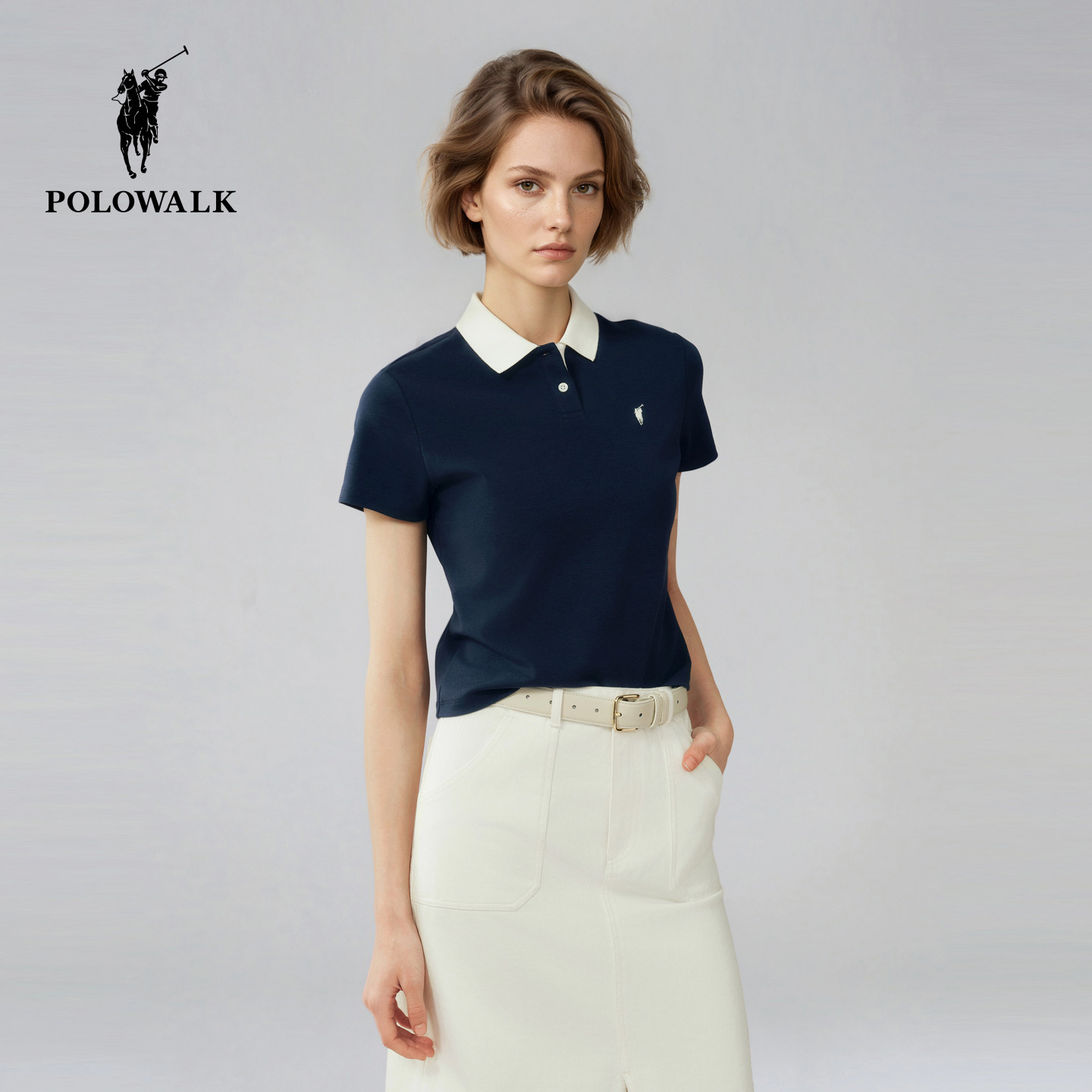POLOWALK短袖POLO衫女士2026夏季新款撞色小个子t恤