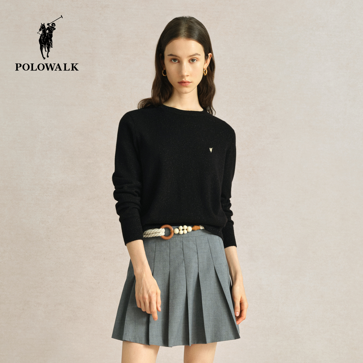 POLOWALK女士针织衫韩系圆领套头