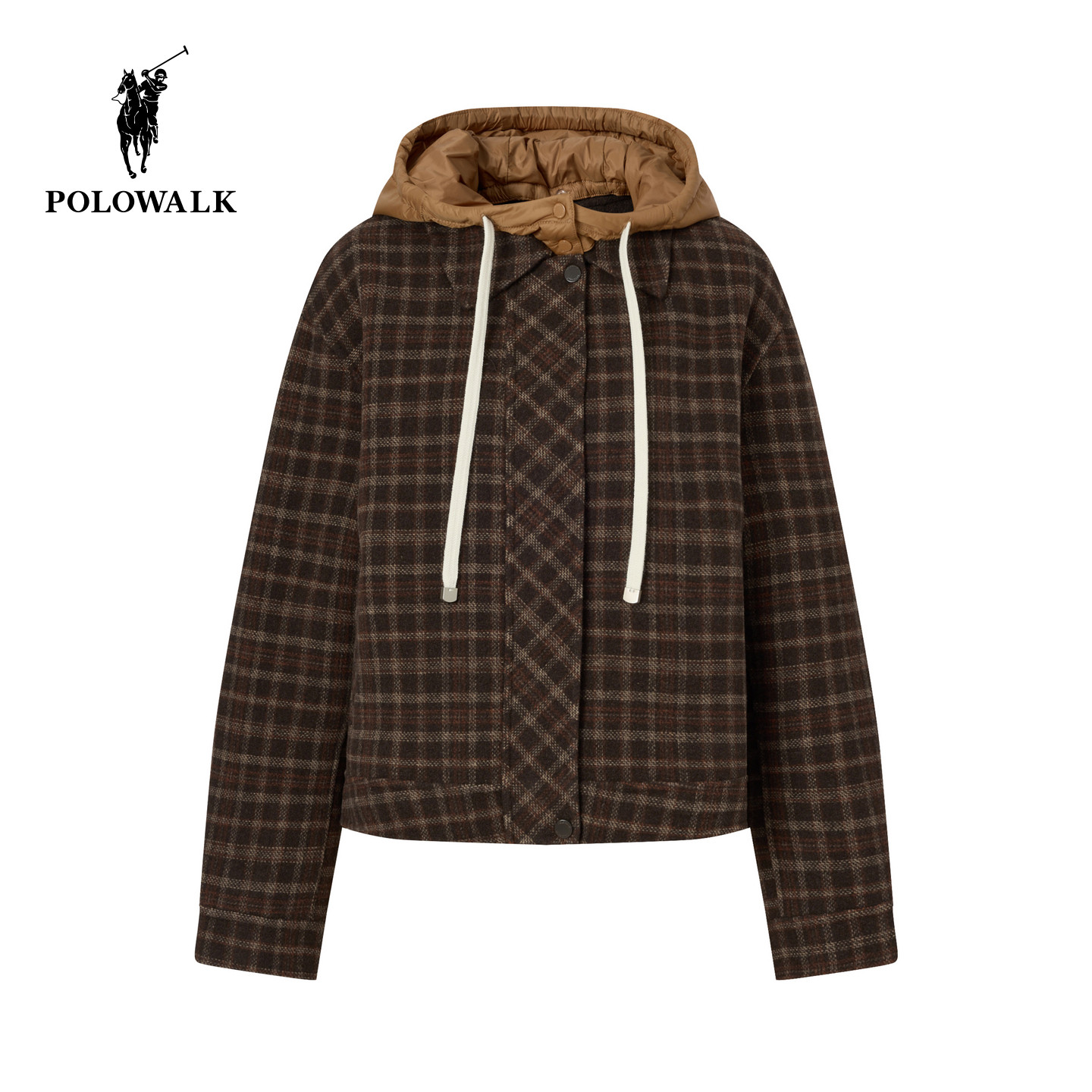 POLOWALK女装外套2025秋冬新款女士复古大衣短款格纹连帽外套保暖,女装/女士精品,风衣,淘宝优惠券,粉丝福利购,淘宝优惠卷