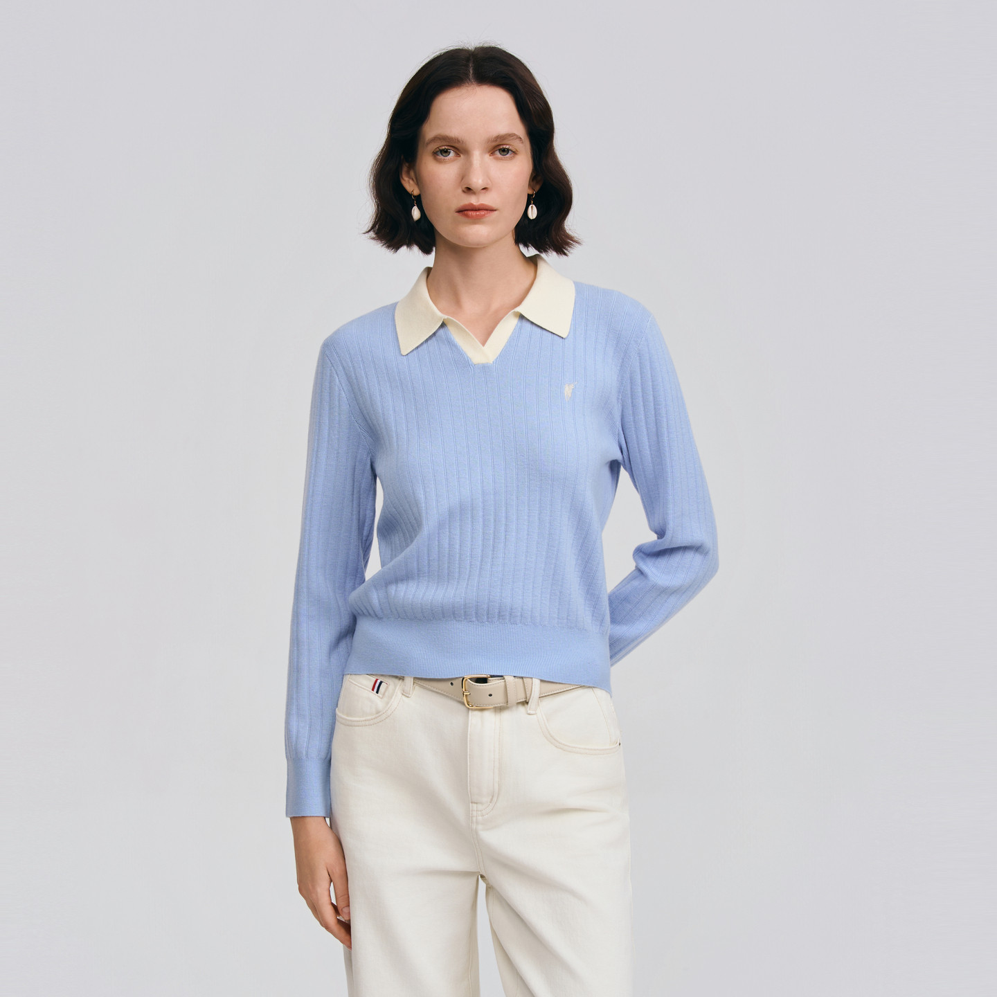 POLOWALK女士长袖针织衫2026春季新款休闲套头翻领显瘦针织上衣女