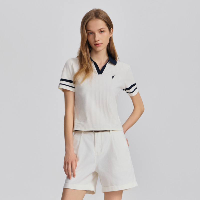 POLOWALK女士短袖POLO衫夏季新款百搭V领半袖休闲通勤T恤女装上衣