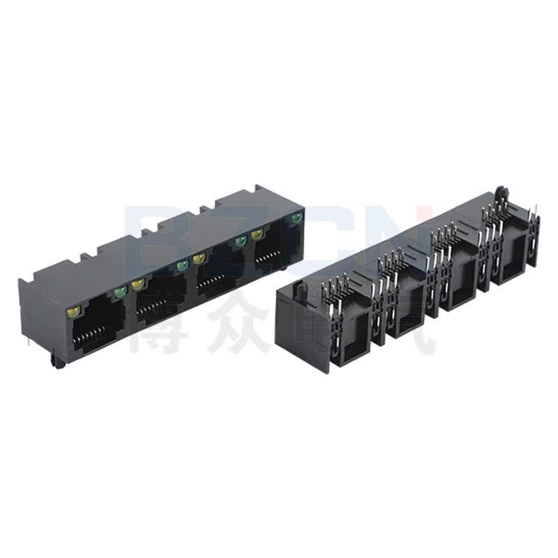 5JA-14LED网络插座 1*4连体四口接口8P8C全塑卧式带灯水晶头母座