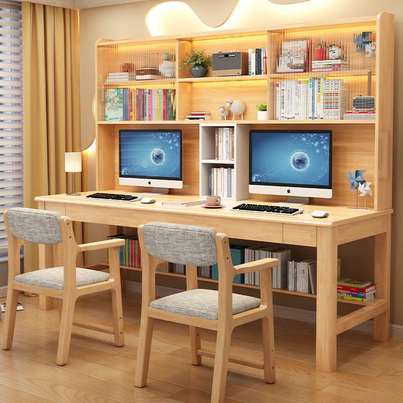 2023双人儿童书桌书柜一体实木主卧电脑桌初高中写字台学习桌卧室