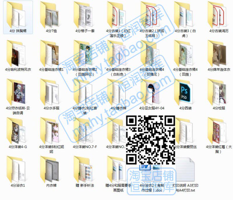 BJD娃衣电子纸样图纸3分4分6分8分裁剪图女生和服洋装古装男缝纫