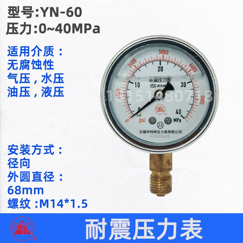 无锡特种雪浪牌 YN-60 耐震气压液压油压压力表 1.6MPa