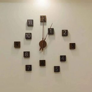 北欧简约现代大尺寸挂表实木指针大扭力石英配件黑胡桃木刻度钟针