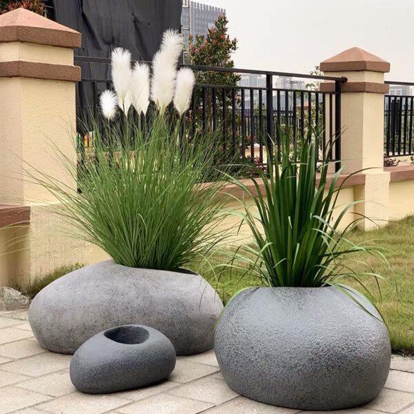 仿石头绿植椭圆型花盆玻璃钢室内外异形鹅卵石植物花器装饰摆件