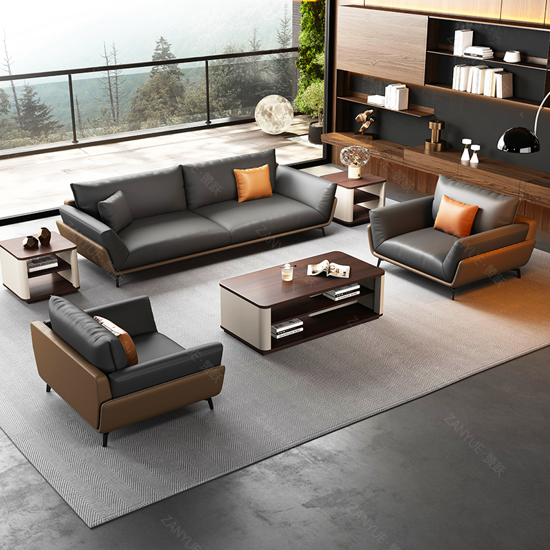 办公沙发茶几组合简约p商务现代休闲区接待会客三人位办公室沙发