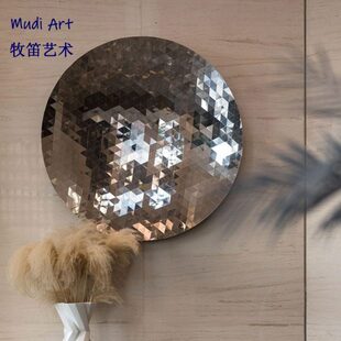 不锈钢圆形壁饰凹面镜装饰画售楼处酒店会展样板房客厅墙壁装置品