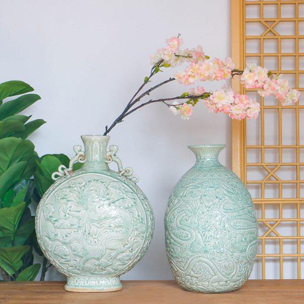 新中式影青浮雕龙纹陶瓷大花瓶家居装饰品客厅餐桌玄关电视柜摆件,家居饰品,花瓶,淘宝优惠券,粉丝福利购,淘宝优惠卷