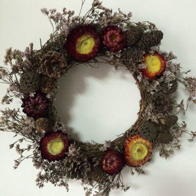 乡村花艺森复古干花邹菊松果松球鱼鳞果水晶草干树藤花环