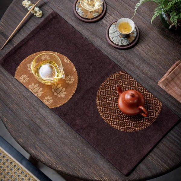 复古帆布莲花扎染干泡茶席 茶桌布防水垫国风桌旗茶具茶道零配件,特色手工艺,白族扎染,淘宝优惠券,粉丝福利购,淘宝优惠卷