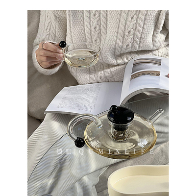Qumin 有点黑宝石 杯壶套装玻璃设计感简约花茶滤壶圆形咖啡杯壶
