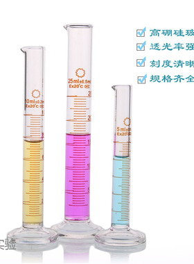 实验室玻璃量筒5 10 25 50 100ml带刻度 液体称量杯 测量精确烧杯