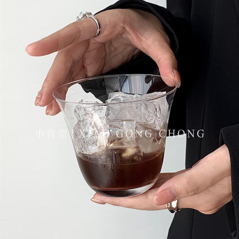 ins风阔口冰美式拿铁咖啡杯简约茶杯鸡尾酒杯透明玻璃杯冷饮杯子