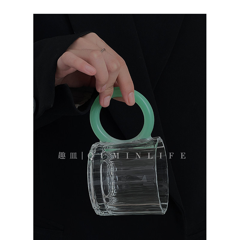 Qumin风回小院庭芜绿 柳眼春相续高颜值圆环杯竖纹咖啡杯玻璃杯