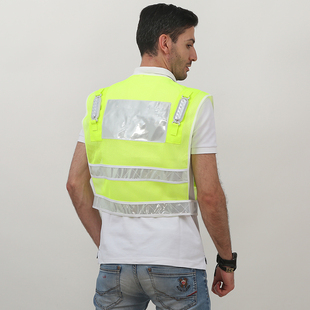 LED充电式带闪灯反光背心红蓝爆闪路政马甲公路巡逻交通背心 印字