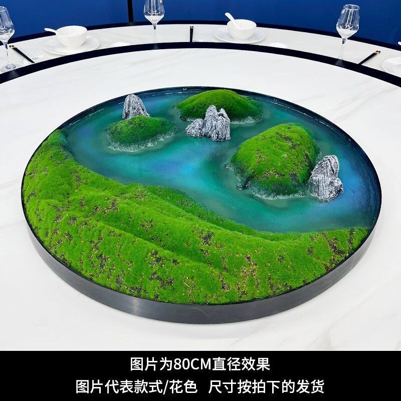 树颜新中式酒店圆桌中q间盘景摆件餐厅餐桌中间摆花创意景观桌花