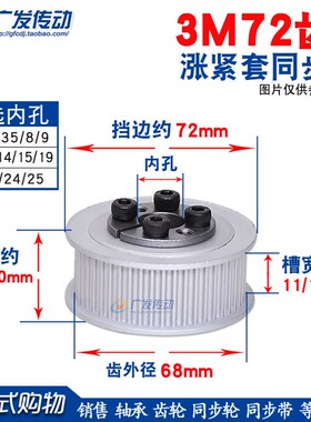 涨紧套同步轮3M72齿 3M72T免键胀套同步轮3M同步皮带轮槽宽11/16