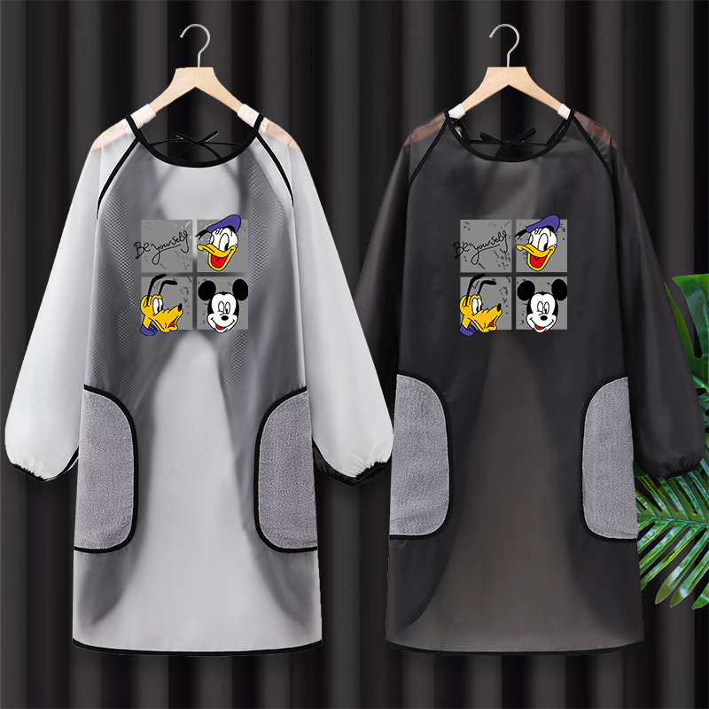防水透明围裙家用厨房长袖罩衣女202G4新款防油餐饮专用工作服定
