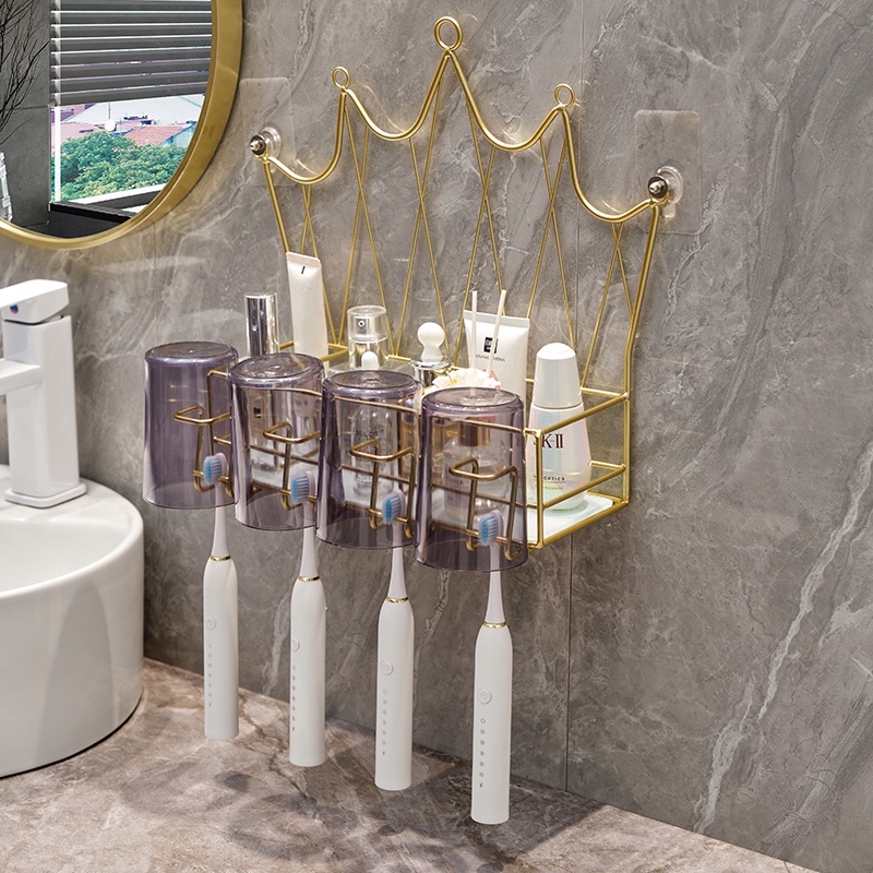 免打孔牙刷置物架壁挂电动刷牙家庭卫生间牙具漱口杯X收纳架子轻