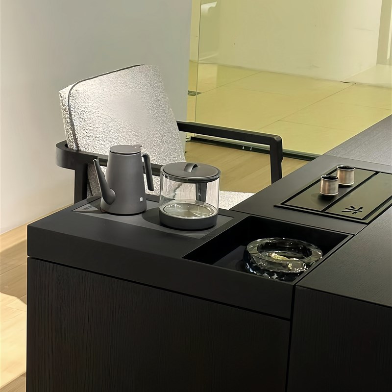 意式极简风茶桌黑胡桃木s茶桌椅组合现代简约轻奢高级感茶桌泡茶