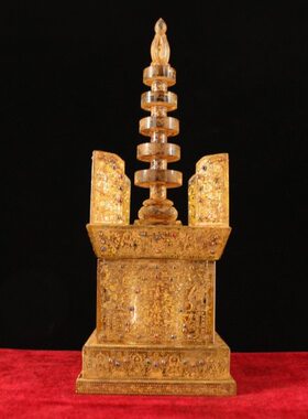 古寺地宫出土水晶雕刻图腾描金镶嵌舍利宝塔 内带金刚舍利子古玩