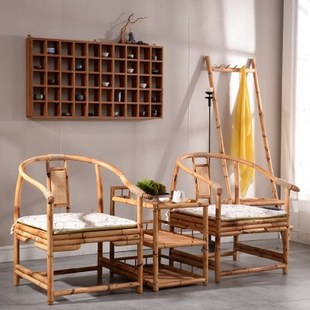 原创禅意竹藤圈椅组合休闲椅新中式家具靠背椅子打坐太师禅椅包邮