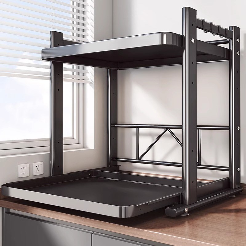 厨房微波炉支架可抽拉电饭煲置物架台面H多功能电器锅烤箱收纳架