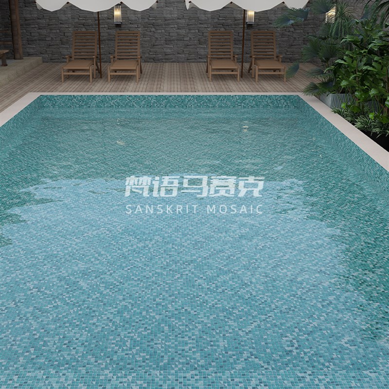 B&B游泳池水波纹陶瓷马赛克酒店别墅浴室温O泉室外水鱼池蓝色瓷砖