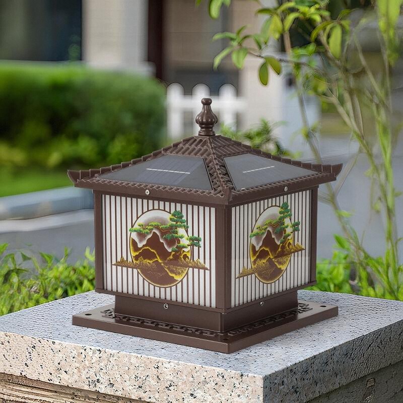 迎客松太阳能柱头灯围墙户外防水大门柱子灯室外庭U院灯新中式别