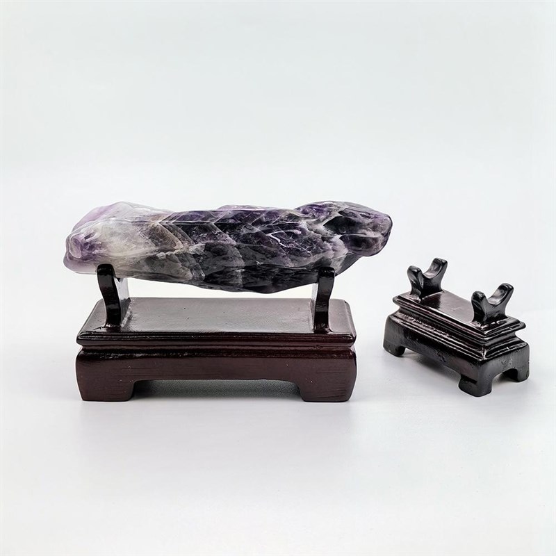 天珠水晶柱子f晶簇长条状仿红木首饰展示架树脂摆件原石支架横放