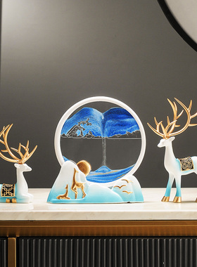 麋鹿流沙画沙漏摆件轻奢高档电视柜酒柜客厅O办公室桌面现代装饰