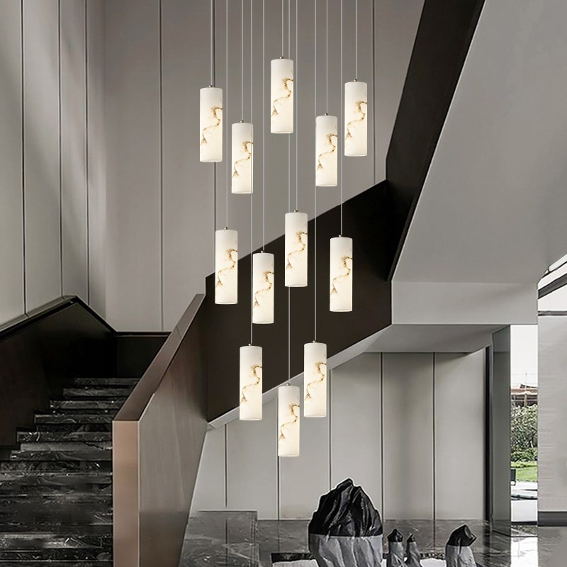 楼梯间吊灯自建房别墅转角中空别墅复式挑空高层大客厅Z轻奢云石