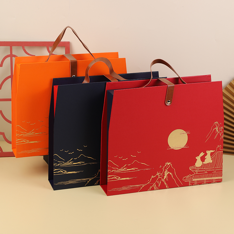 新款中秋礼盒定制月饼盒中秋节手提月饼G包装盒礼品盒定做logo橙