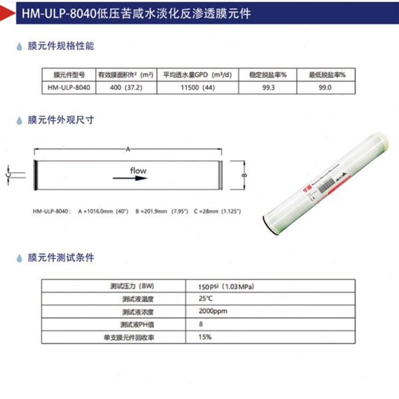 华膜RO膜ULfP8040工业水处理纯水膜ULP4040滤膜 通用4/8寸反渗透