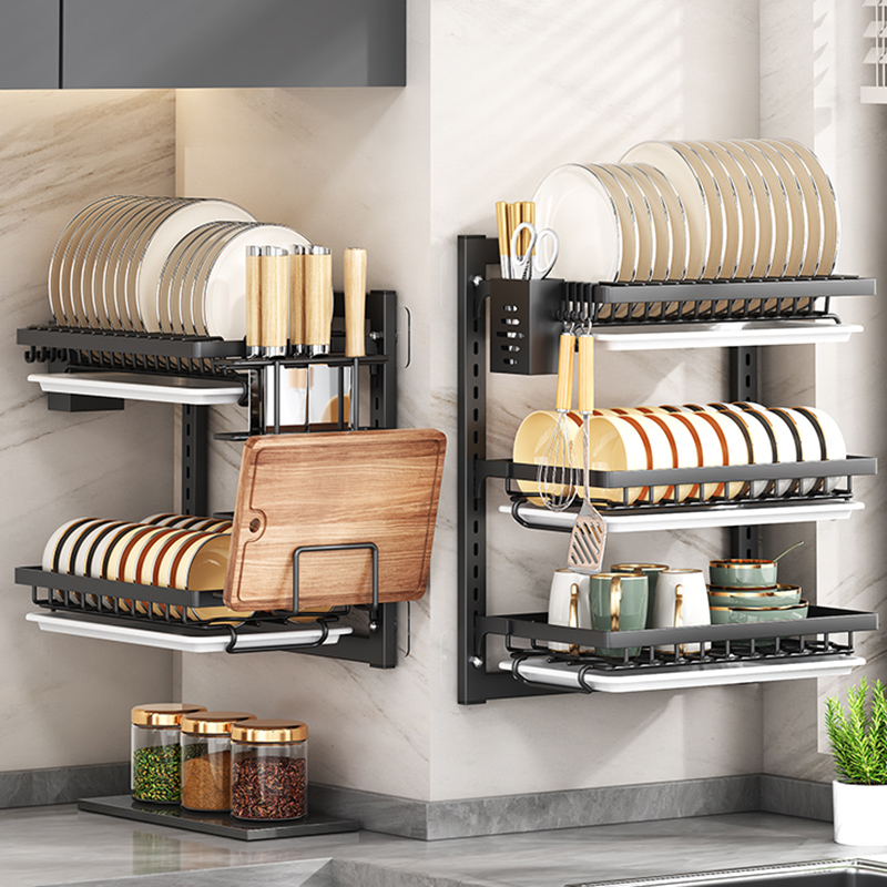 厨房置物架放g碗架壁挂碗碟盘碗收纳层架沥水架家用免打孔多功能