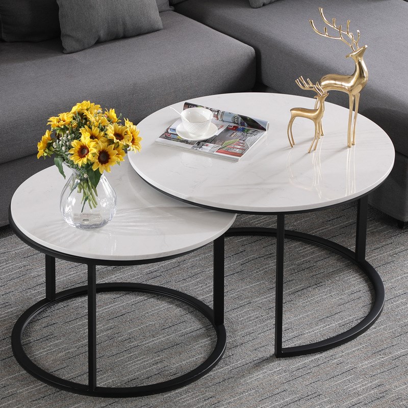大理石茶几简约现代北欧风小户型客厅时尚圆形R网红铁艺组合小茶