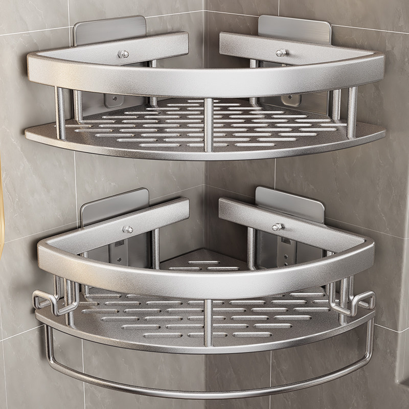 卫生间浴室三角置物架洗手间厕所架子H免打孔壁挂式墙上洗澡收纳