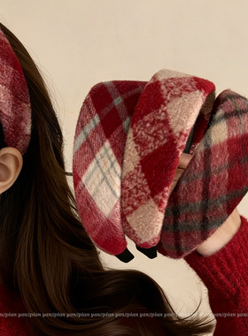 红色小香风绝美发箍女高颅顶高级感日常外戴头箍新年头饰压发发卡