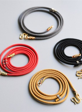 可调节玉吊坠挂绳男女款黑黄红灰色W扣唐卡中Q长高端五彩原创手工