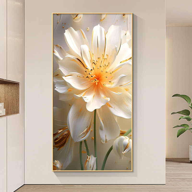 牡丹花入a户玄关装饰画客厅走廊过道尽头挂画现代轻奢高级感壁画图片