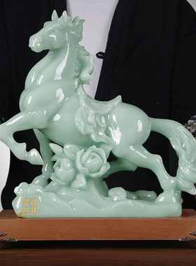 玉石马到成功招j财摆件玄关电视柜房间客厅创意老板办公室装饰礼