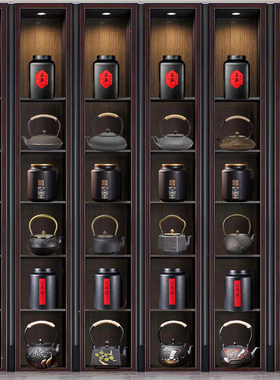 样板房软装新中式家居p博古架酒柜摆件铸铁壶茶壶茶叶罐茶具摆设