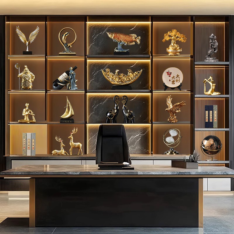 摆件大气工艺品博古架新中式高端上档次办公室P装饰品摆设创意高