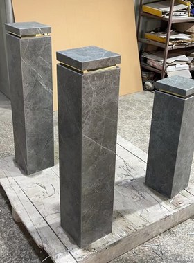 哑光灰色岩板摆件k底座入户玄关装饰楼梯转角过道落地石材柱子摆