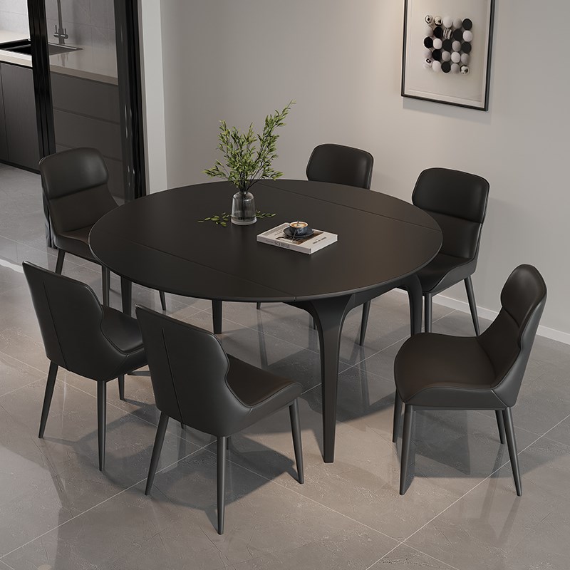 意式极简岩d板伸缩餐桌椅组合现代简约家用小户型伸缩方圆两用饭