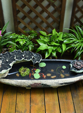 庭院池塘假山喷泉小船流水摆件露台阳台鱼K池造景花园布置水系景