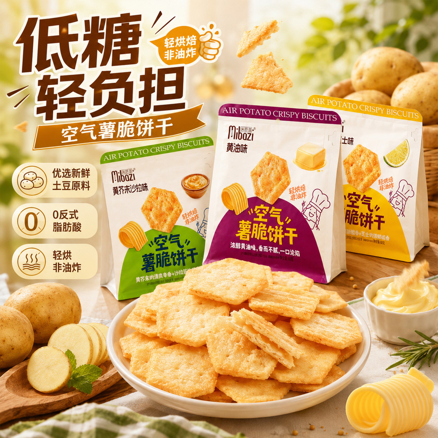 空气薯脆饼干进口黄油芝士小青柠薄脆追剧办公室休闲零食酥脆薯片