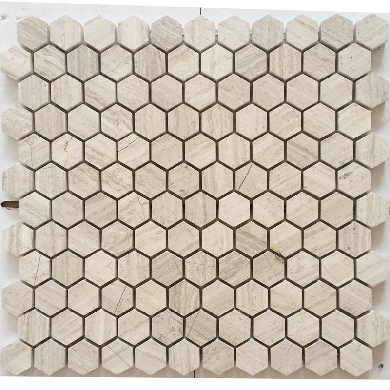 灰色六边形马赛克瓷砖六角砖白木纹水池卫生间浴室U石材背景墙地